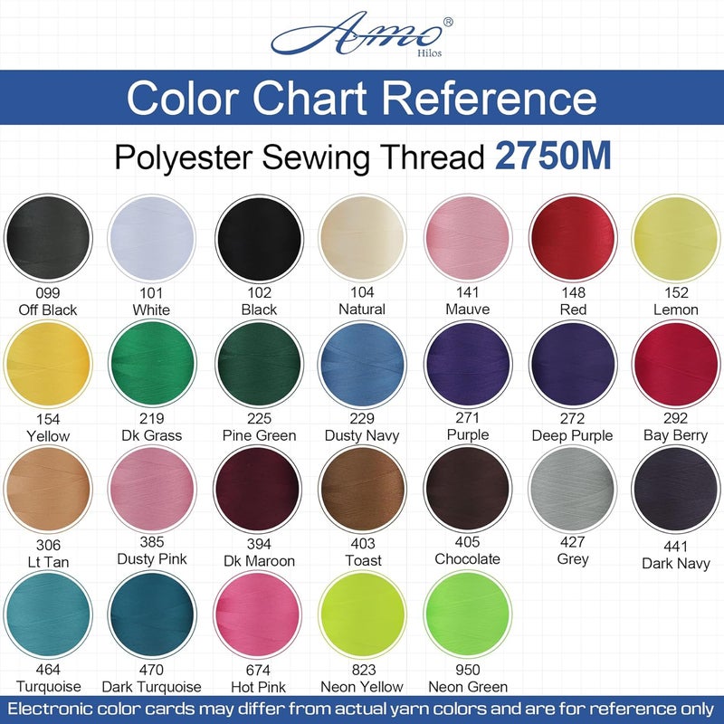 AMOHilos Polyester Sewing Thread All Purpose Knotless 40S/2 (Tex27) 6 Cones of 2750 Yards Each Spool Thread Total 16500 Yards for Serger Sewing Machine Quilting Piecing Hand Stitching (Bay Berry) - Image 2